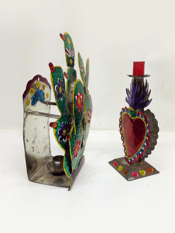 candelabro cactus corazon hojalata mexico 31x24x11 26x12x9 1u